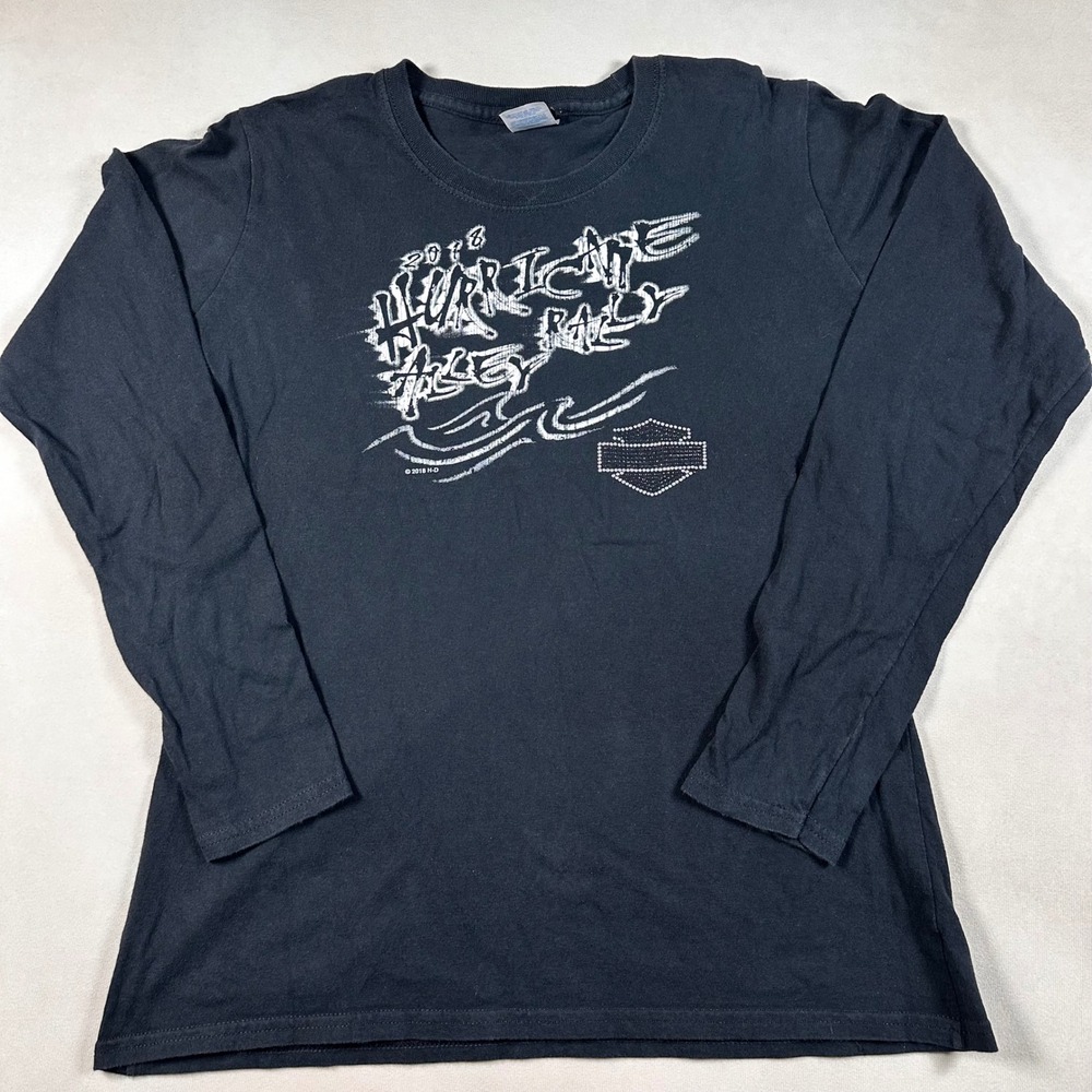 Harley-Davidson Shirt Womens Medium Hurricane Alley Rally 2018 Long Sleeve Black